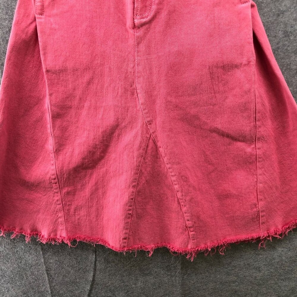 Free People FP One Peyton Midi Skirt Womens 0 Pink Denim Frayed A-Line - Picture 4 of 9